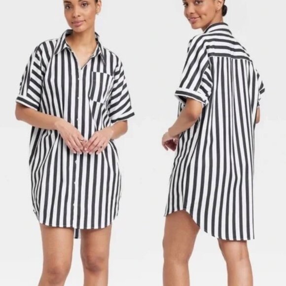 a new day Dresses & Skirts - a new day shirt dress women's large blue white stripes beach cover up cotton